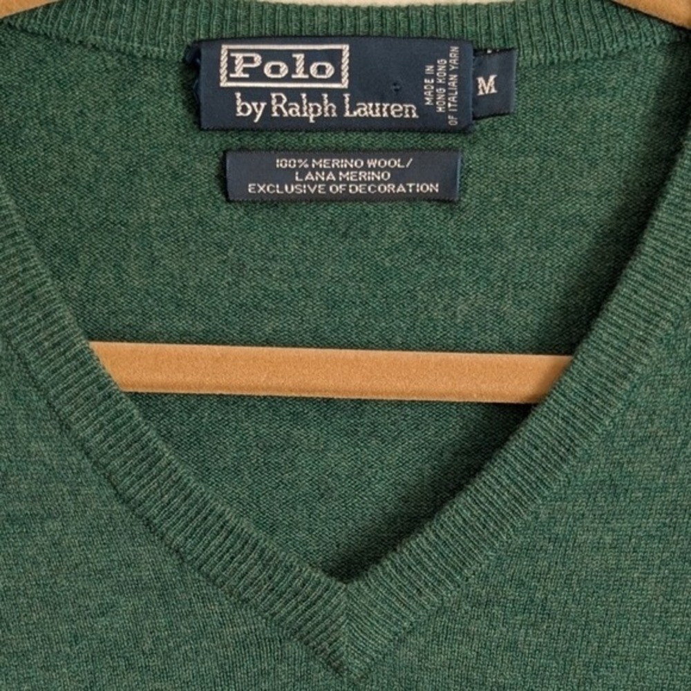 Ralph Lauren Vintage 90s Dark Academia Forest Green Merino Wool Sweatshirt - Picture 9 of 9